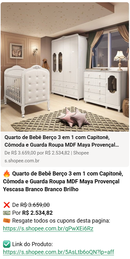 Oferta de quarto de bebê berço 3 em 1 com cômoda e guarda-roupa