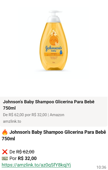 Oferta de Johnson's Baby shampoo de glicerina 750ml