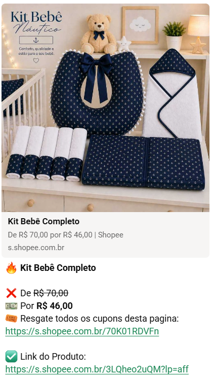 Oferta de kit bebê completo náutico