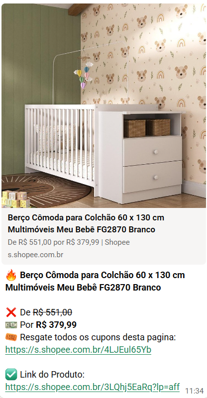 Oferta de berço cômoda para colchão 60 x 130 cm branco