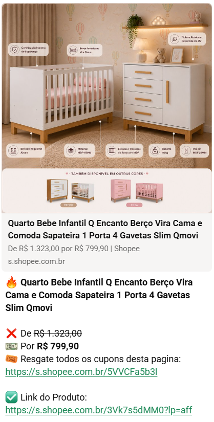 Oferta de quarto de bebê com berço e cômoda