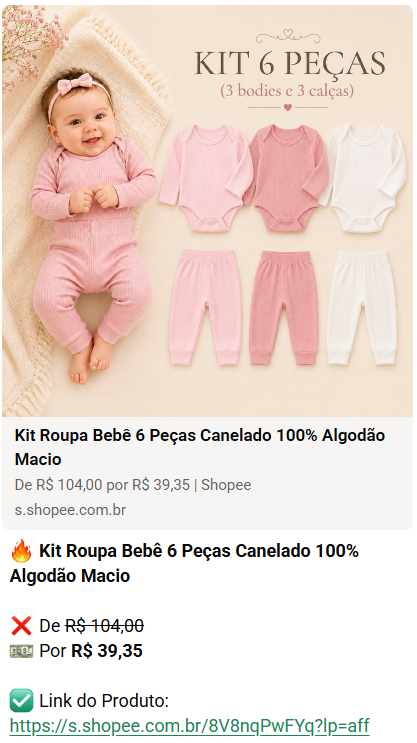 Oferta de kit de roupa de bebê 6 peças canelado