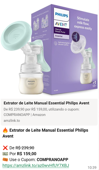 Oferta de extrator de leite manual Philips Avent