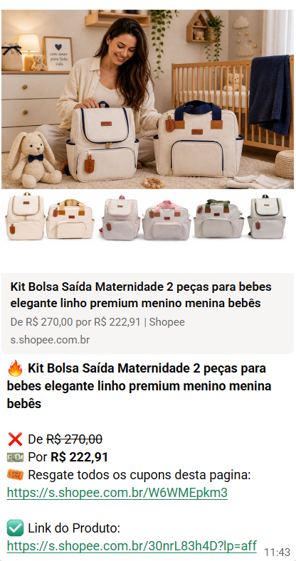 Oferta de kit bolsa saída maternidade 2 peças em linho premium